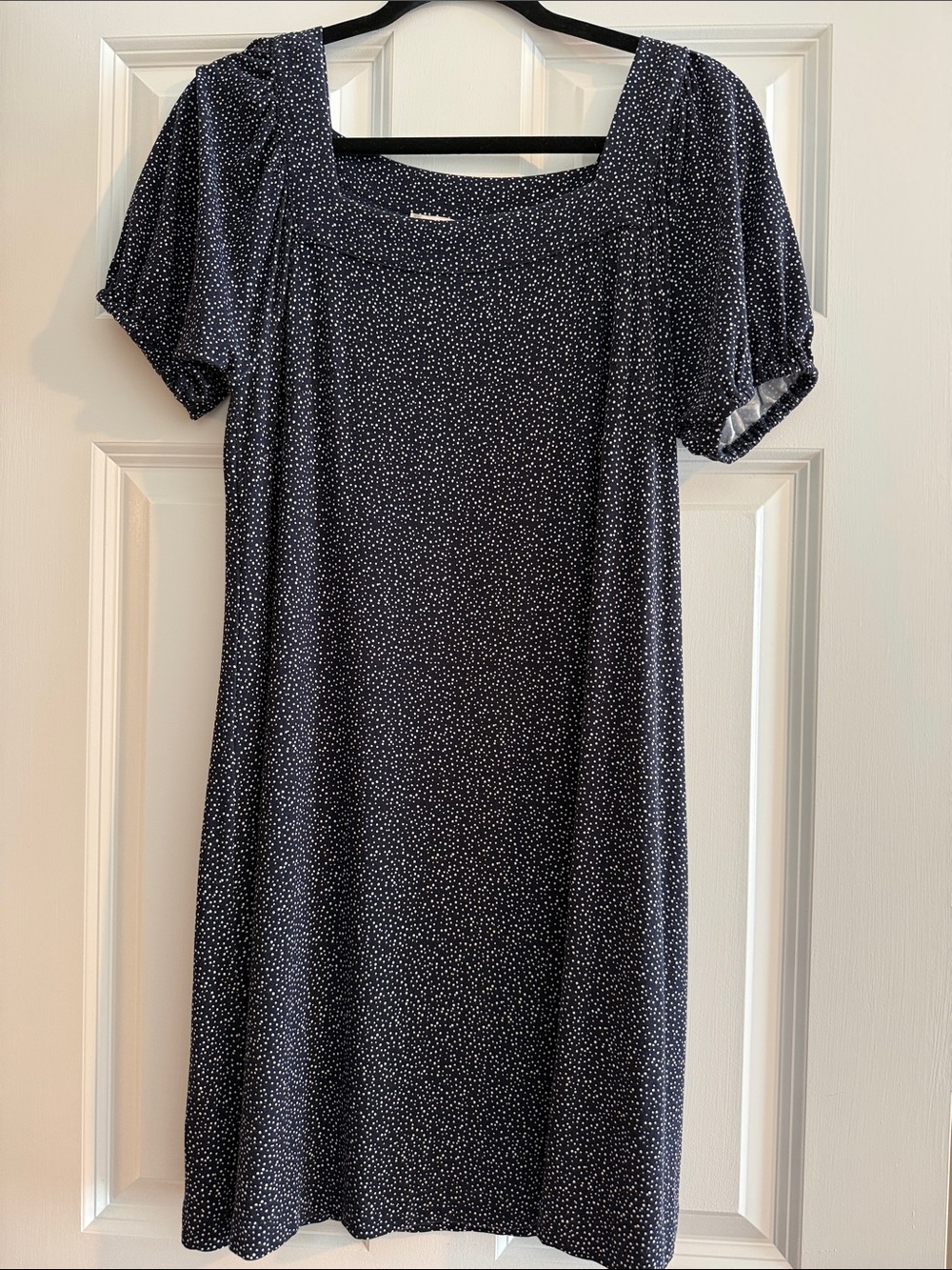 LOFT Navy Dress with White Micro Dot Print